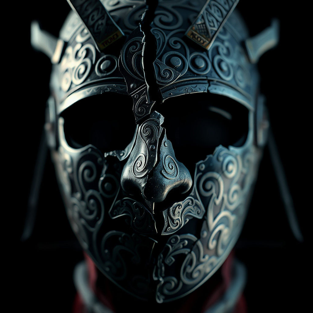Intricate Broken Samurai Mask in Detailed Matte Painting
