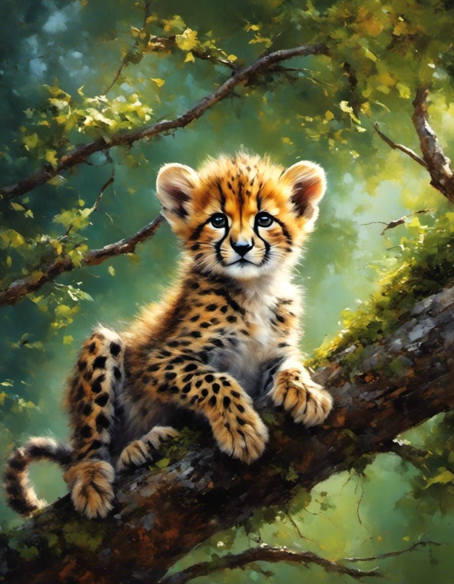 Cheetah cub in a tree