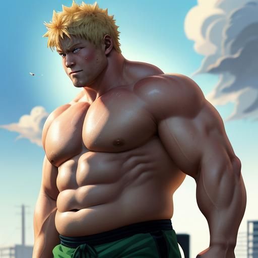 Chubby Swole Blonde Guy in Anime Style