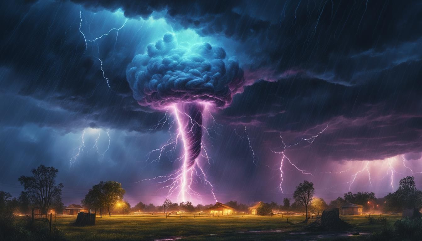 Surreal Tornado with Disco Lights and Smiling Lightning