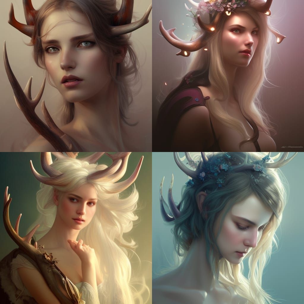 Fairy Woman with Antlers, Detailed Portrait