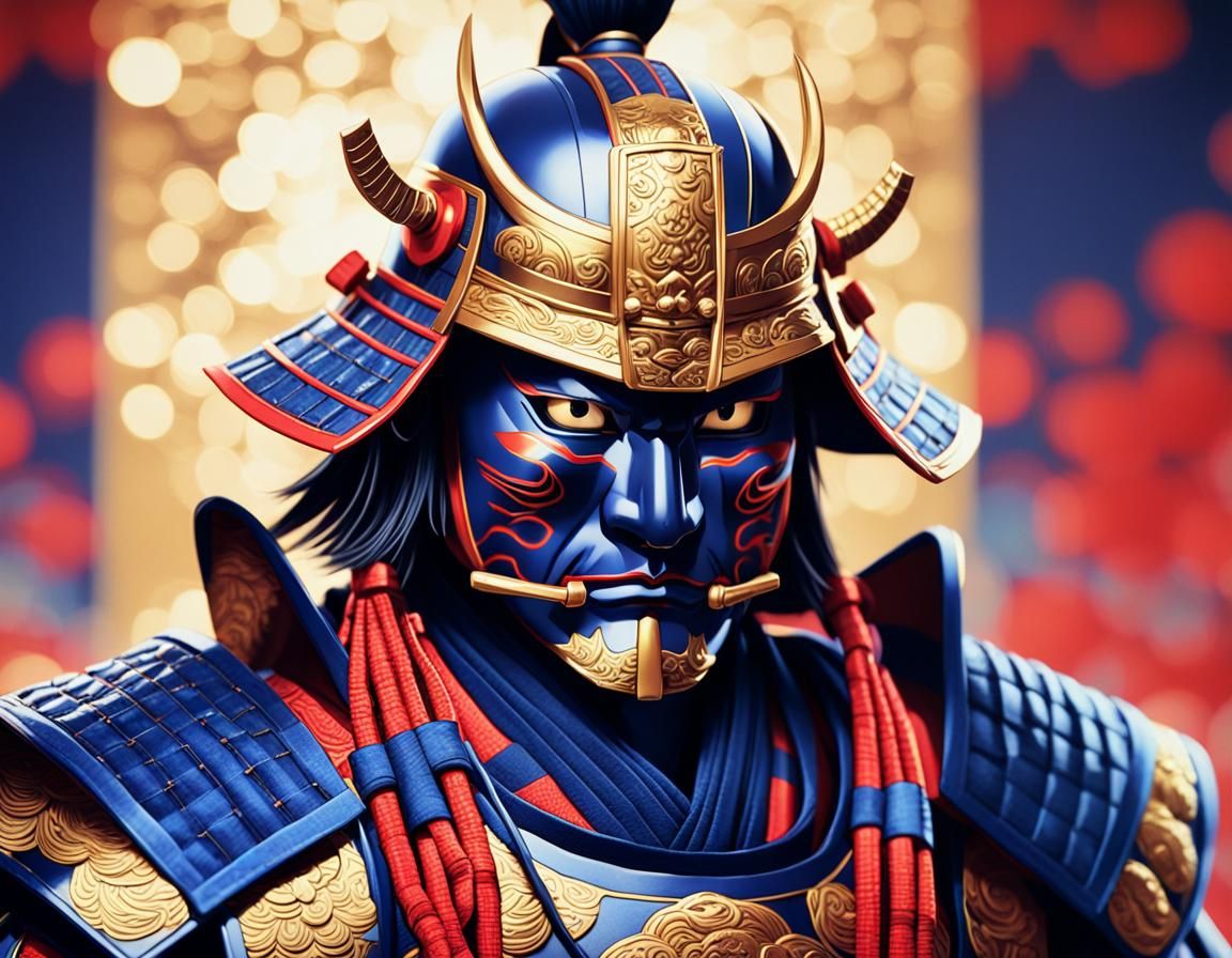 Vibrant Samurai Portrait in Ukiyo-e Anime Style