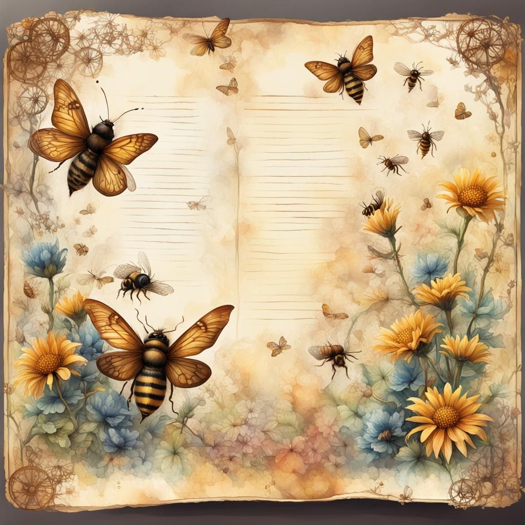 Floral Steampunk Notebook Page in Watercolor Style