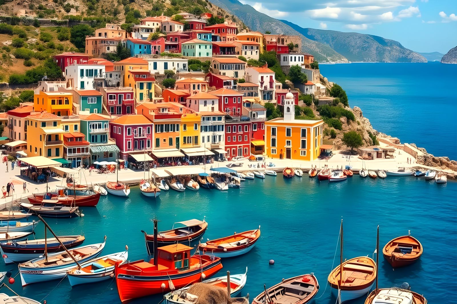 Charming Greek Island Village in Vibrant Colors