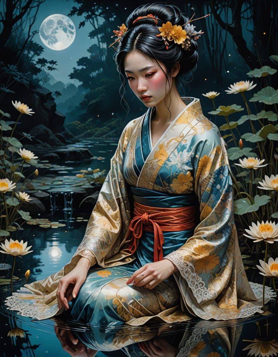 Enchanted Geisha in Starry Dreamscape