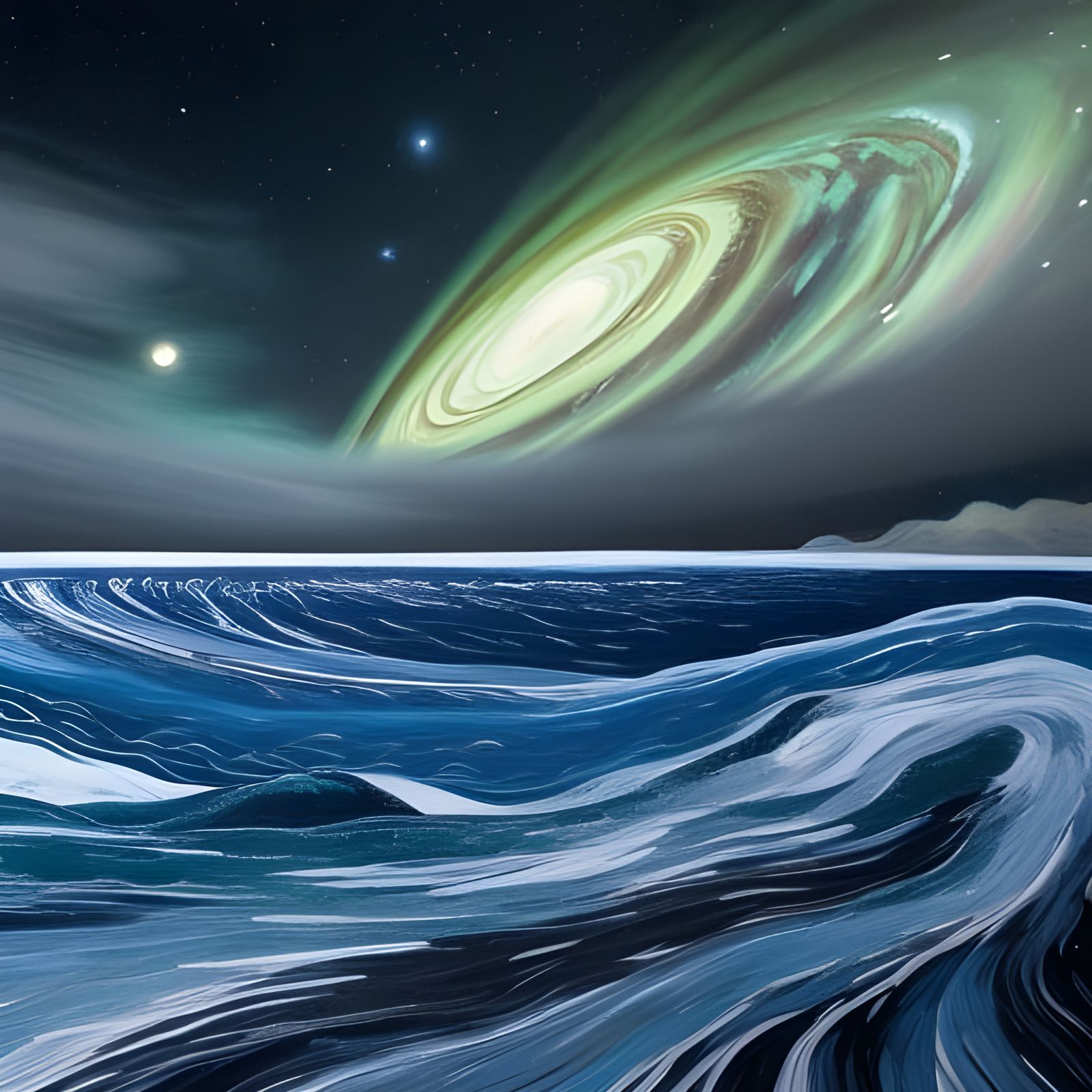 Cosmic Ice Wave: Impasto Night Sky