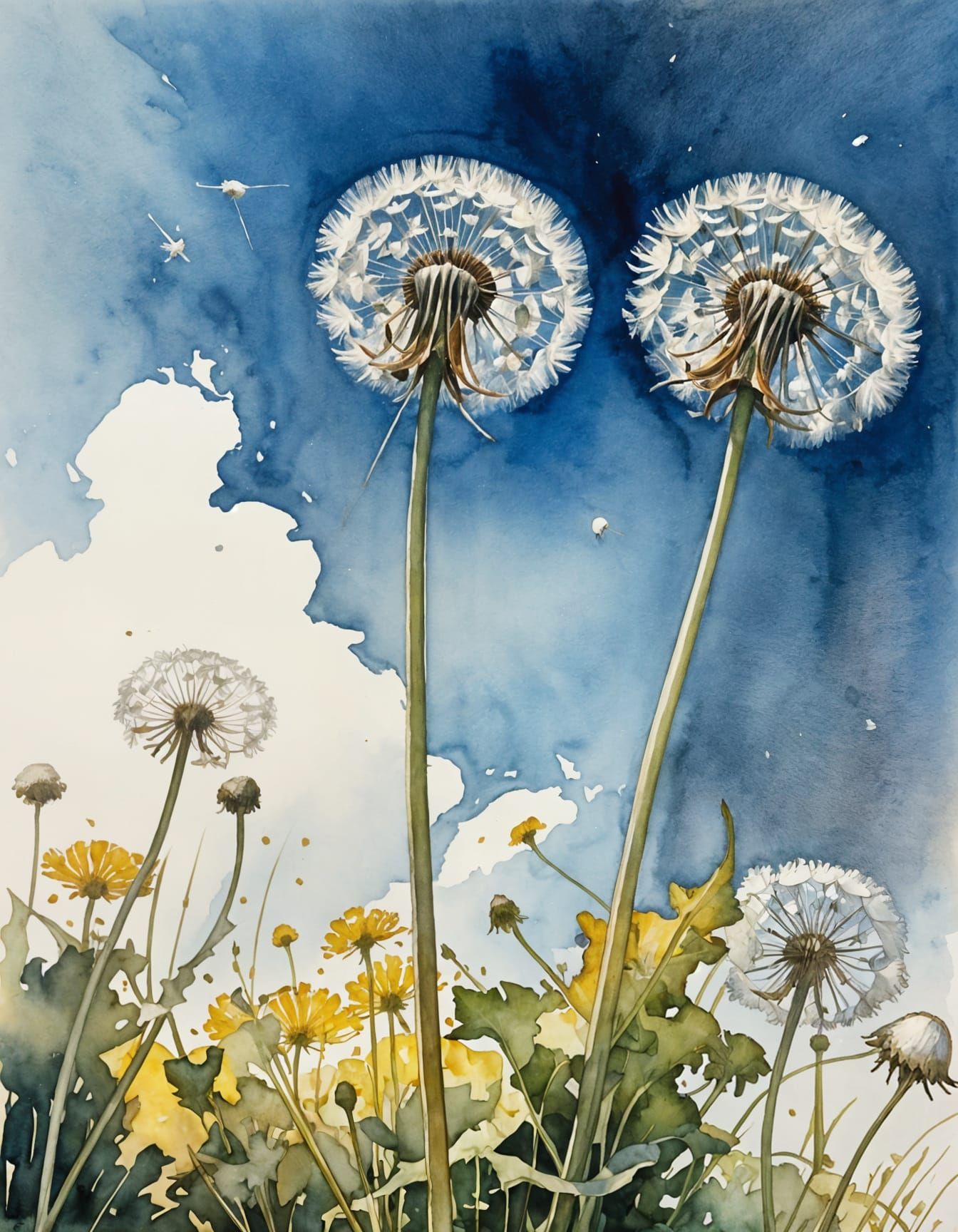 Moebius-Style Dandelions in Watercolor
