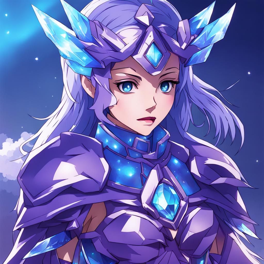 Anime Crystal Warrior Girl in Blue and Purple