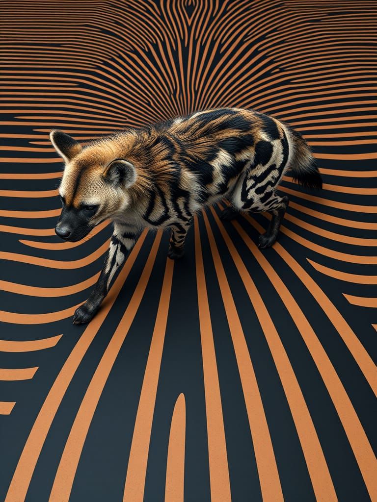 Geometric Striped Hyena in Futuristic Optical Illusion