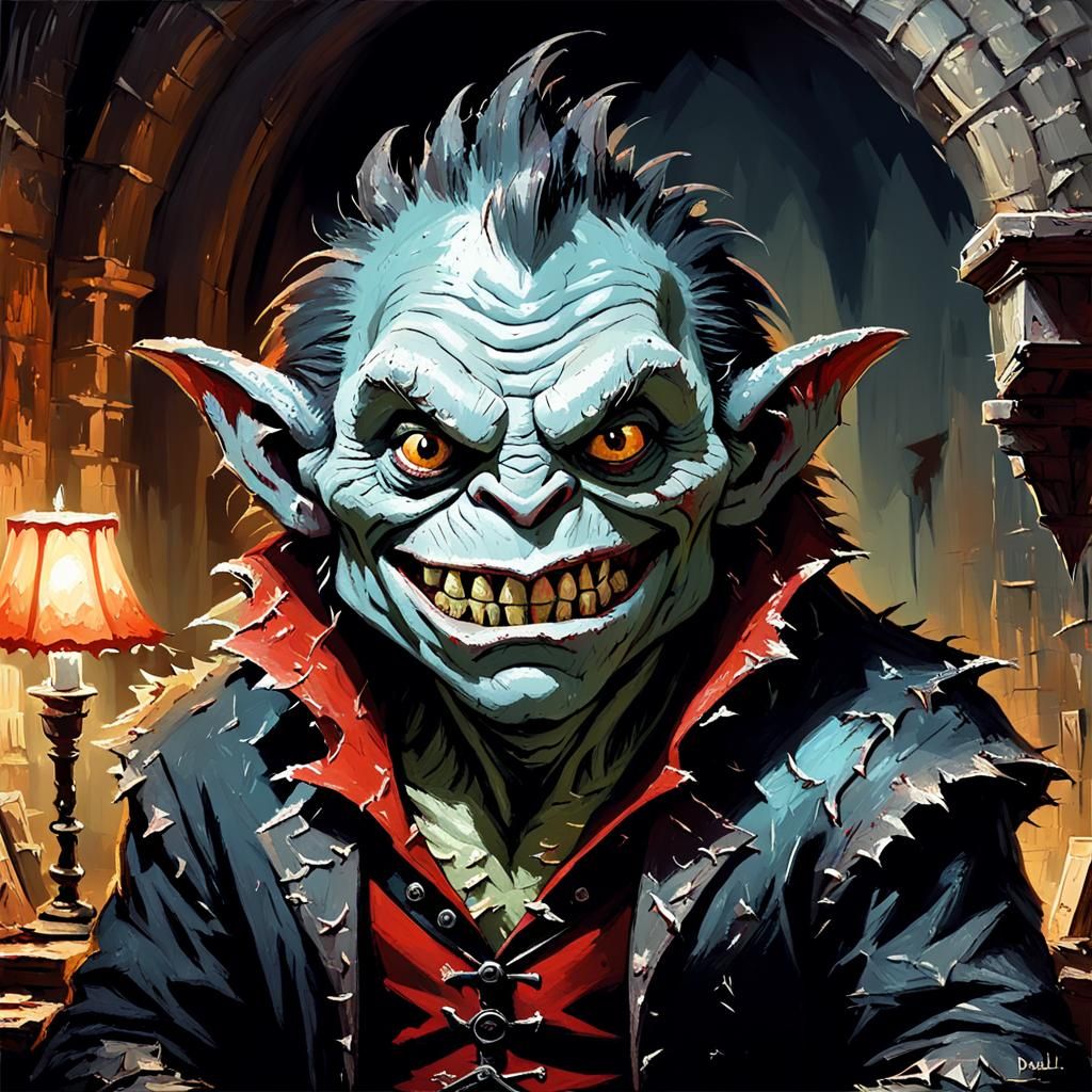 Grimdark Vampire Troll Portrait in Palette Knife Style