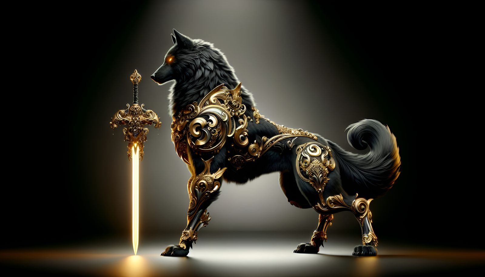 Armored Wolf Warrior with Sword of Light