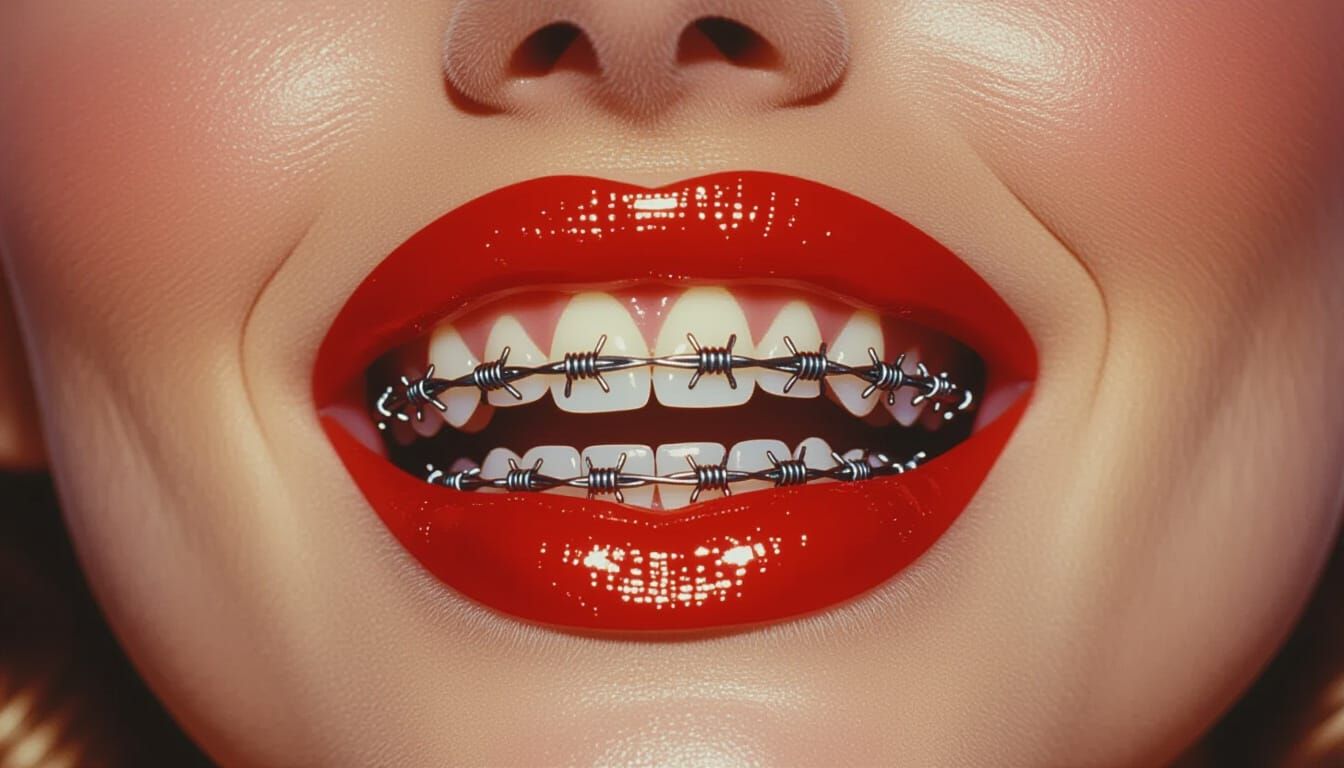 Glamorous Woman, Barbed Wire Braces, Cinematic Film Still