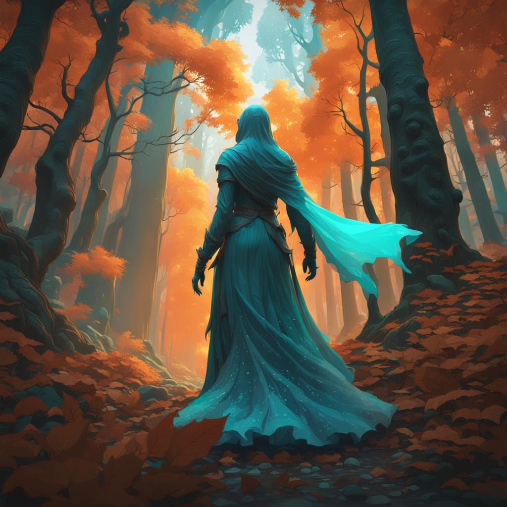 Ethereal Ghosts Wander Through Forest: Digital Art