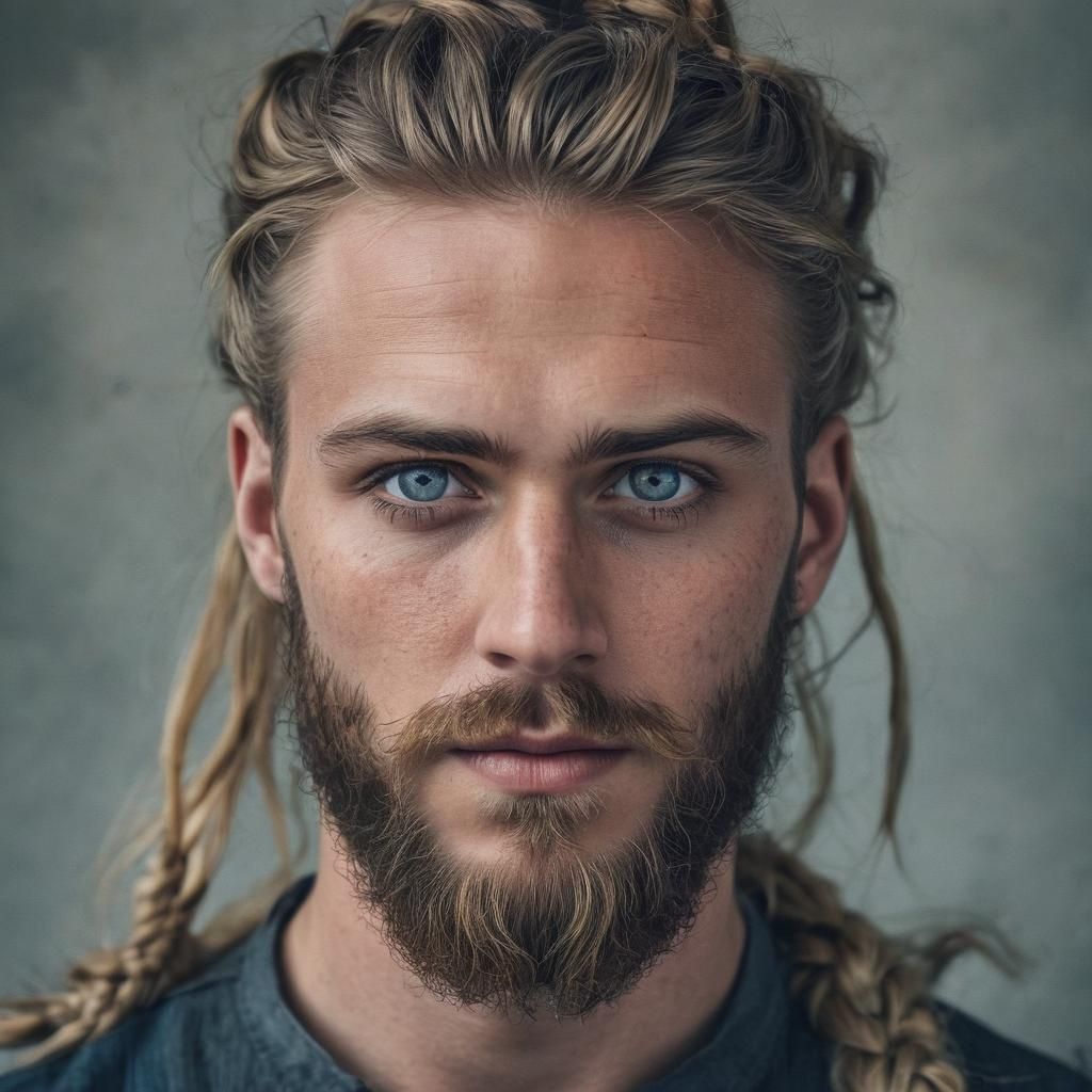 Viking Man Portrait with Piercing Gaze