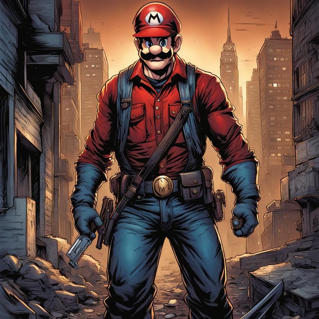 Mario as Vigilante in Comic Book Art Style