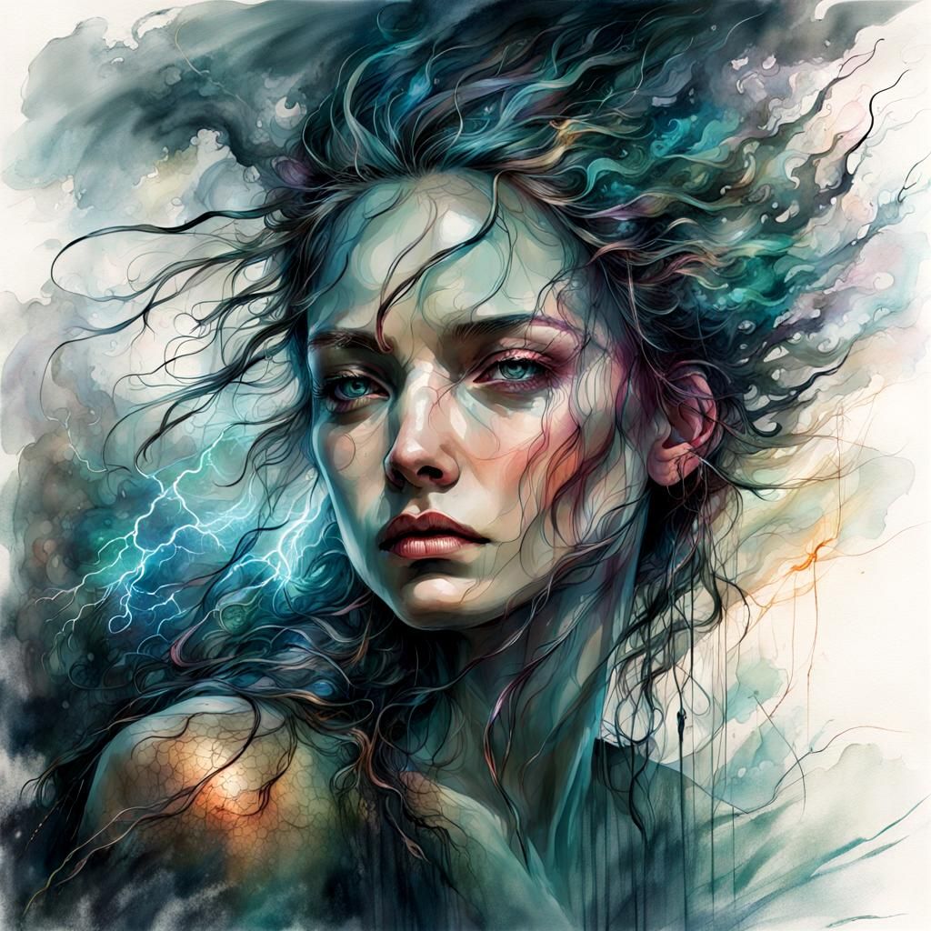 Torrential Rainstorm with Lightning in Dark Fantasy Style