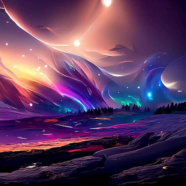 Aurora Borealis and Shooting Stars in Night Sky