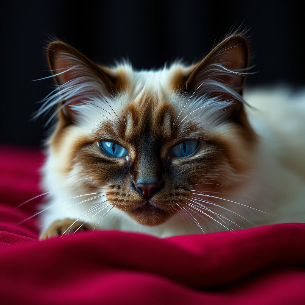 Blue-Eyed Siamese Angora Cat Portrait