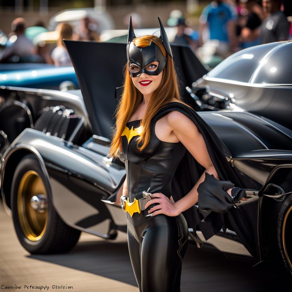 Batgirl and Batmobile at Custom Car Show