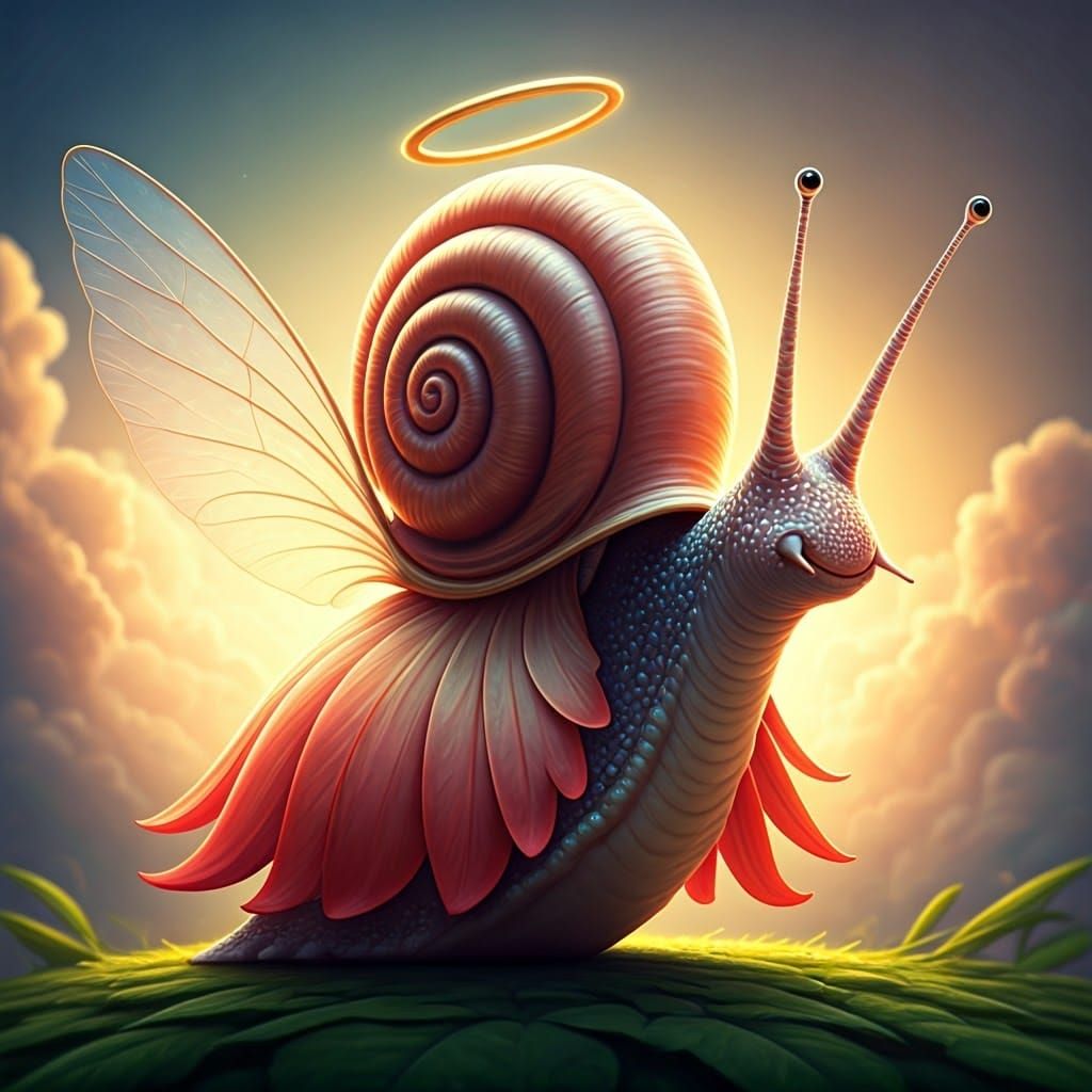 Whimsical Snail Angel in 3D Realistic Anime Style