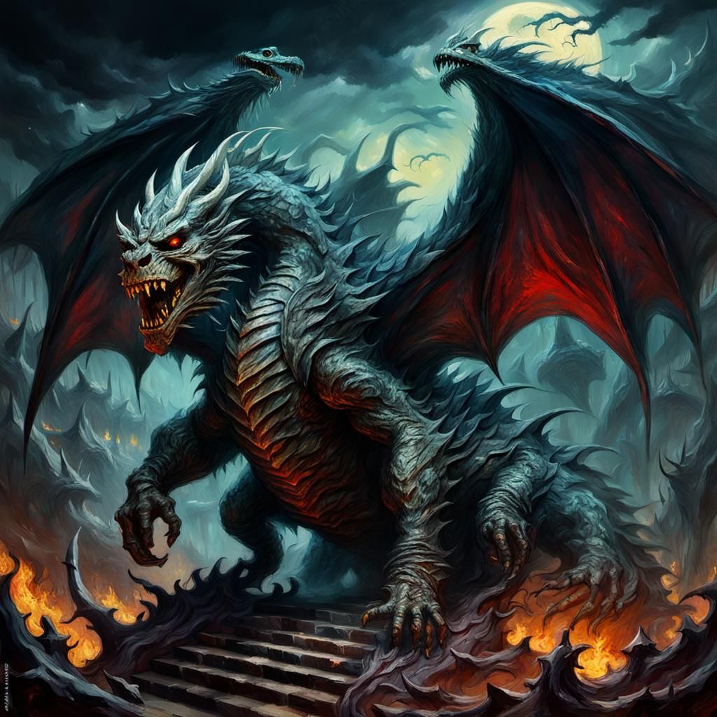 Epic Undead King on Dragon, Impressionist Impasto Painting