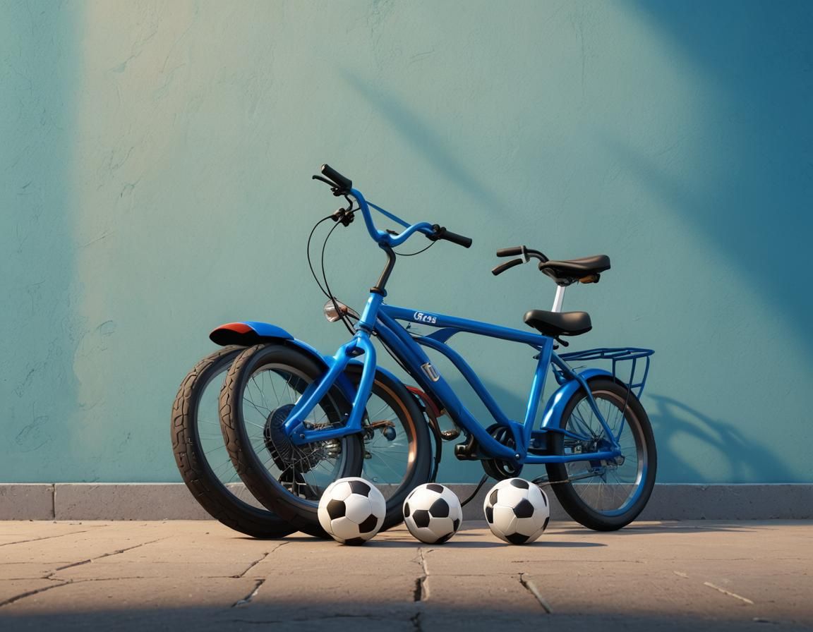 Soccer Ball, Bike, and Bowl: 3D Digital Art