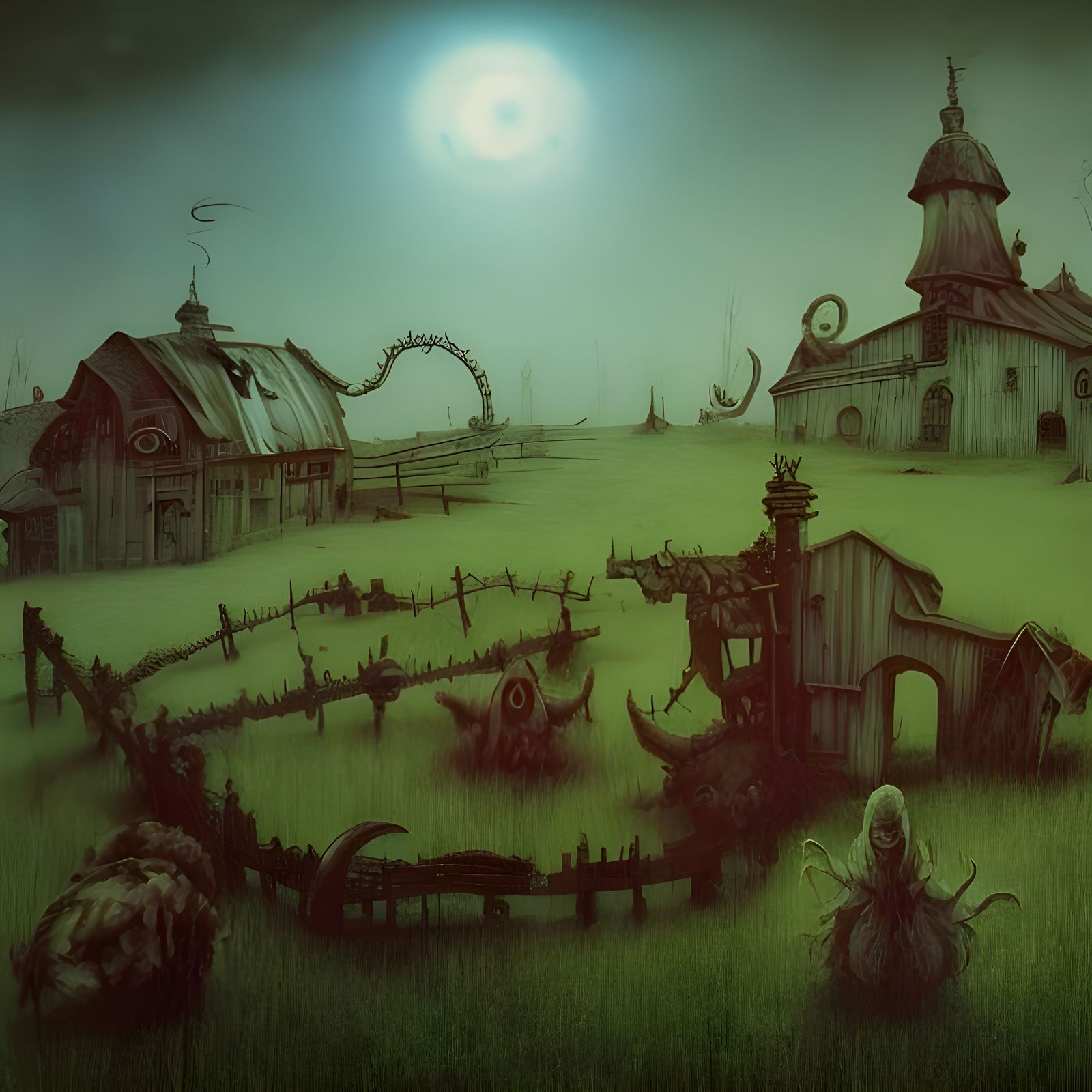 Gothic Nightmare Farmhouse in Steampunk Baroque Style