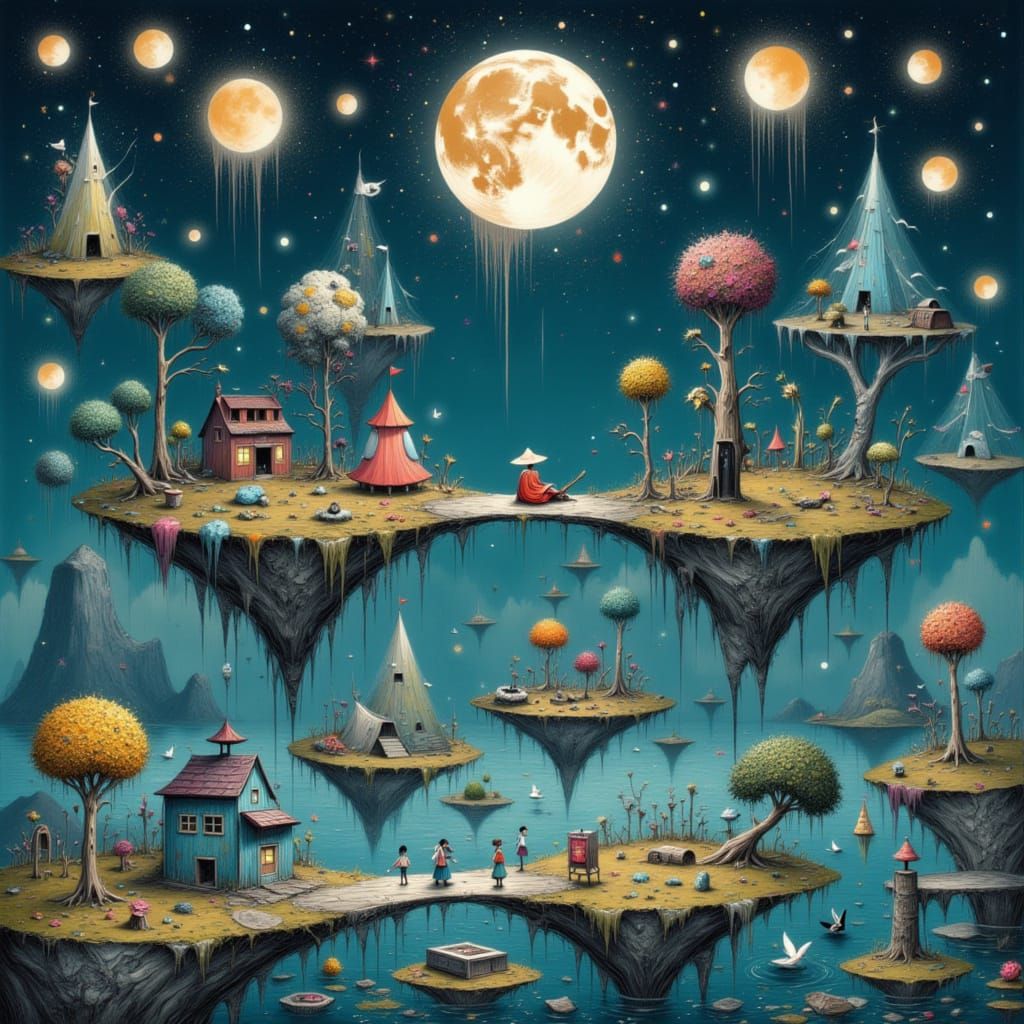 Whimsical Floating Islands in Dreamlike Fantasy Landscape
