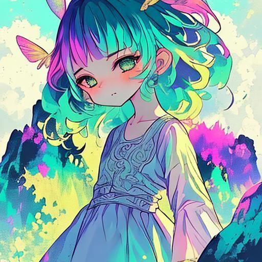 Dreamlike Landscape with Girl in Manga Style