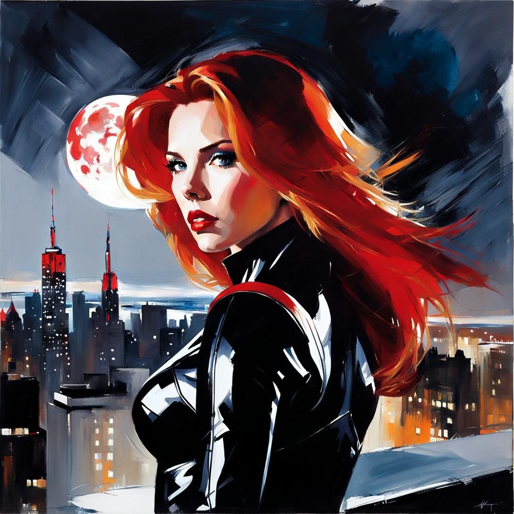 Scarlett Johansson as Marvel's Black Widow in a Moody Oil Pa...
