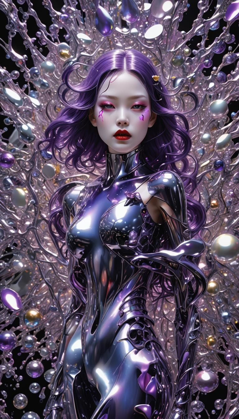 Holographic Purple Skin Portrait in Sorayama Style