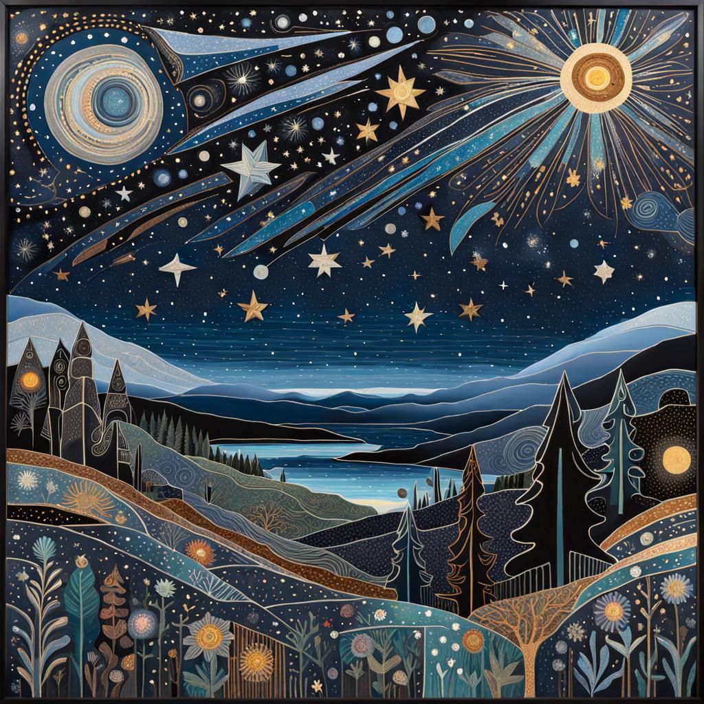 Whimsical Shooting Star in Outsider Art Style