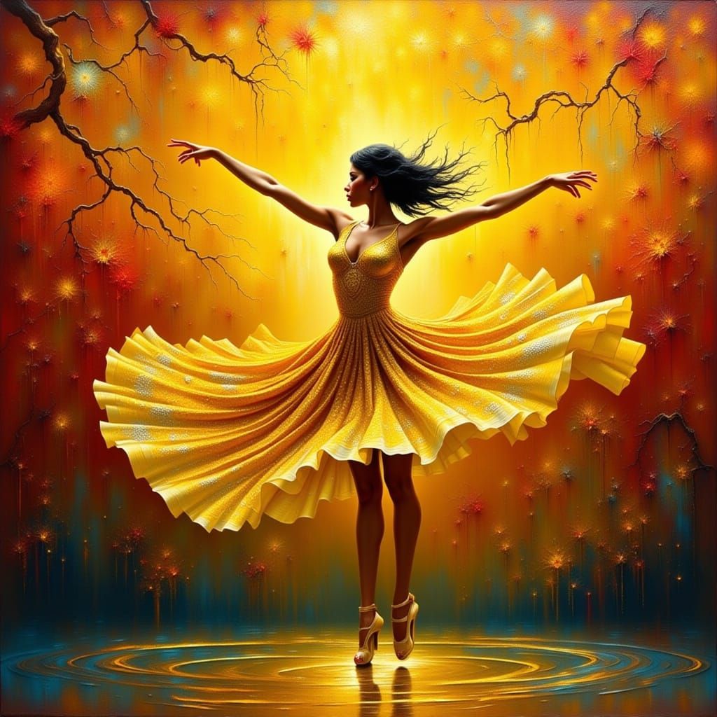 Golden Dancer in Opulent Dreamscape