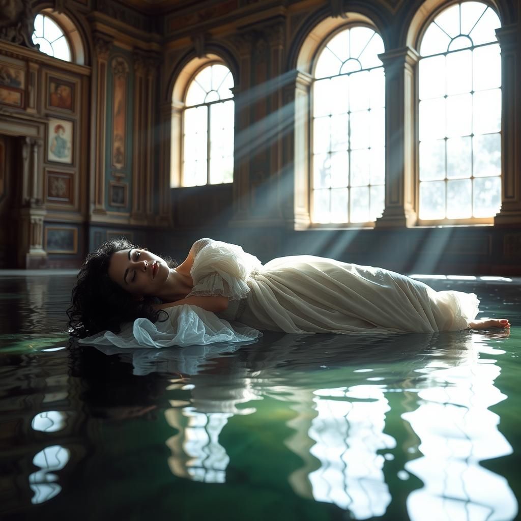 Renaissance Woman Asleep in Flooded Baroque Room