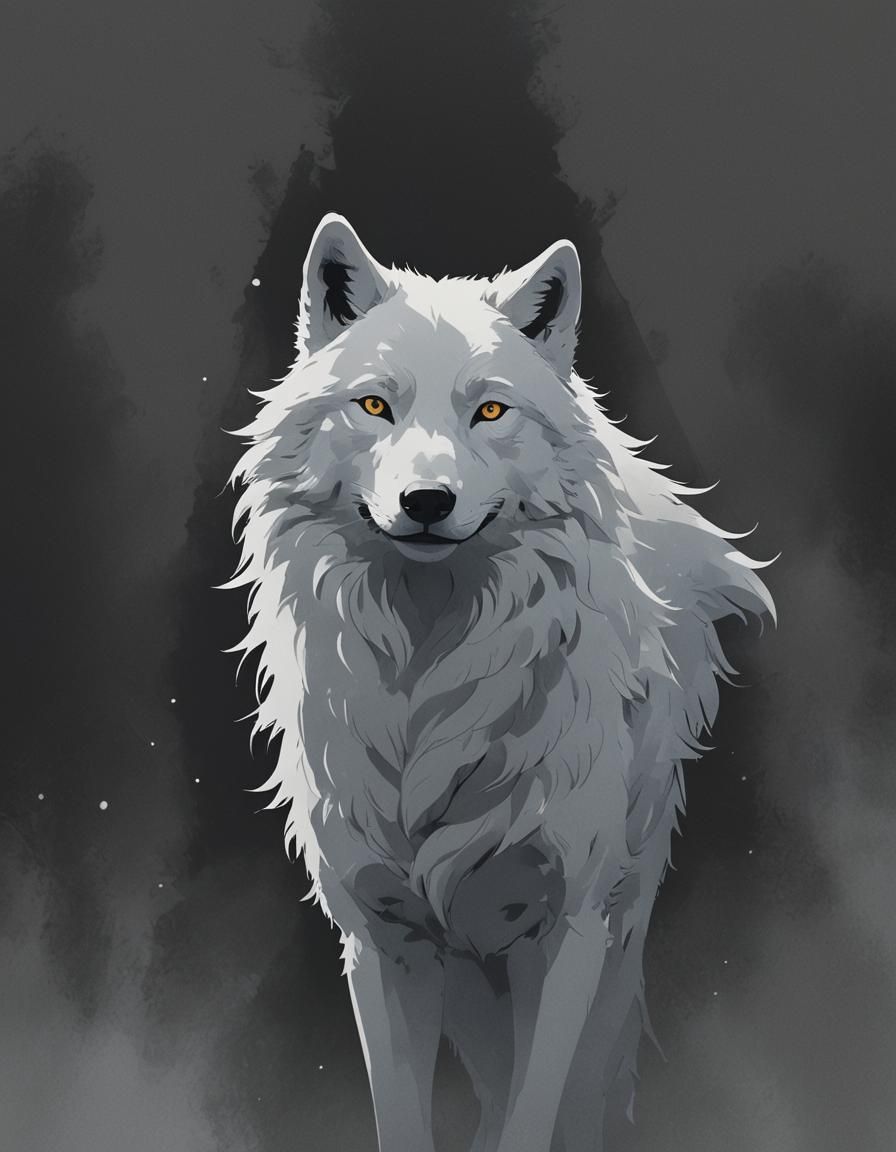 Glowing White Wolf Silhouette in Ghibli Anime Style
