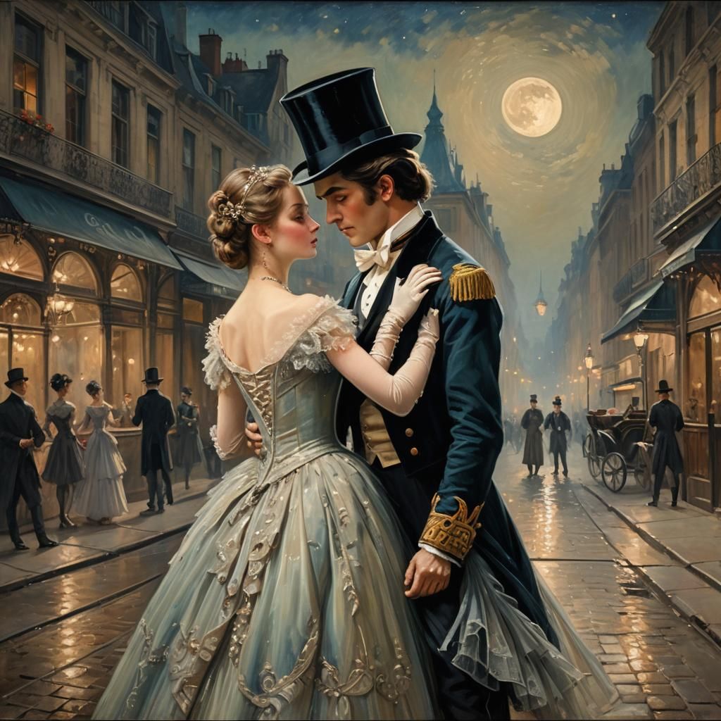 Parisian Rendezvous: Romantic Era Oil Painting