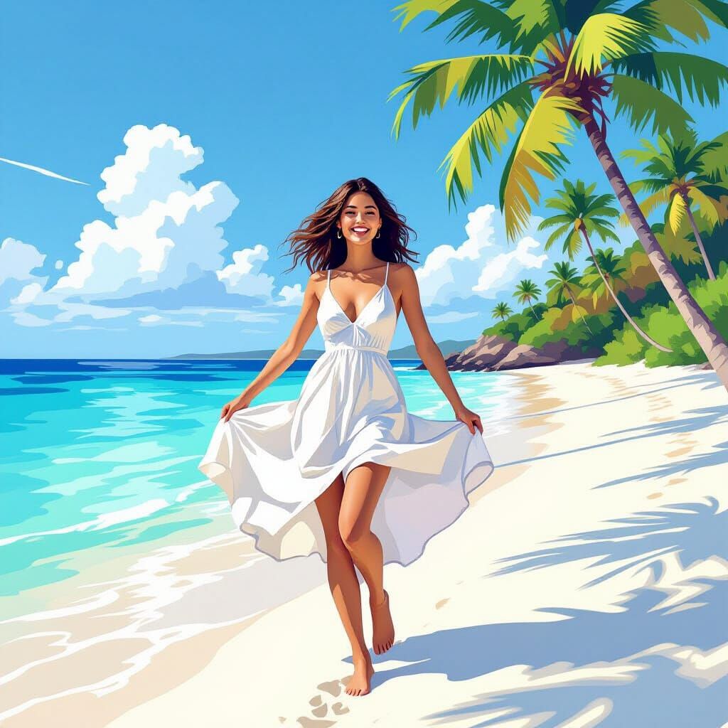 Joyful Woman Posing on Stunning Beach