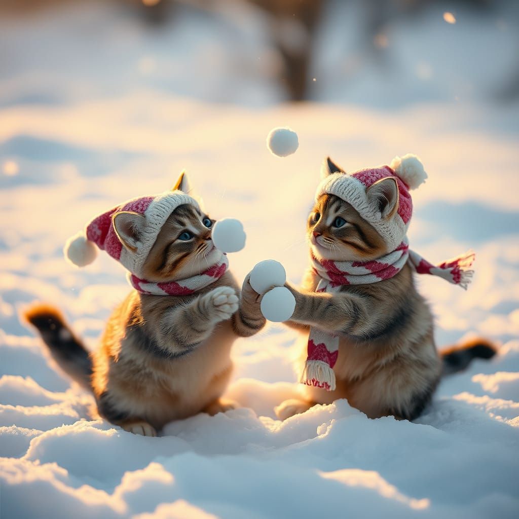 Whimsical Cats in Winter Wonderland