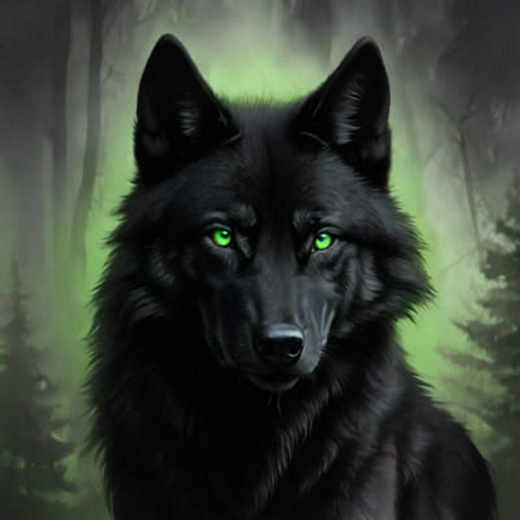 Photorealistic 3D Anime Black Wolf in Emerald Forest