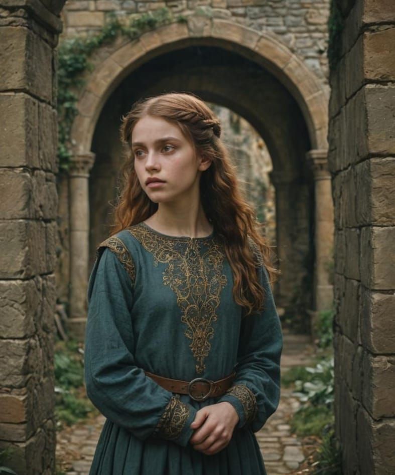 Young Girl in Medieval Setting: Pre-Raphaelite Painting