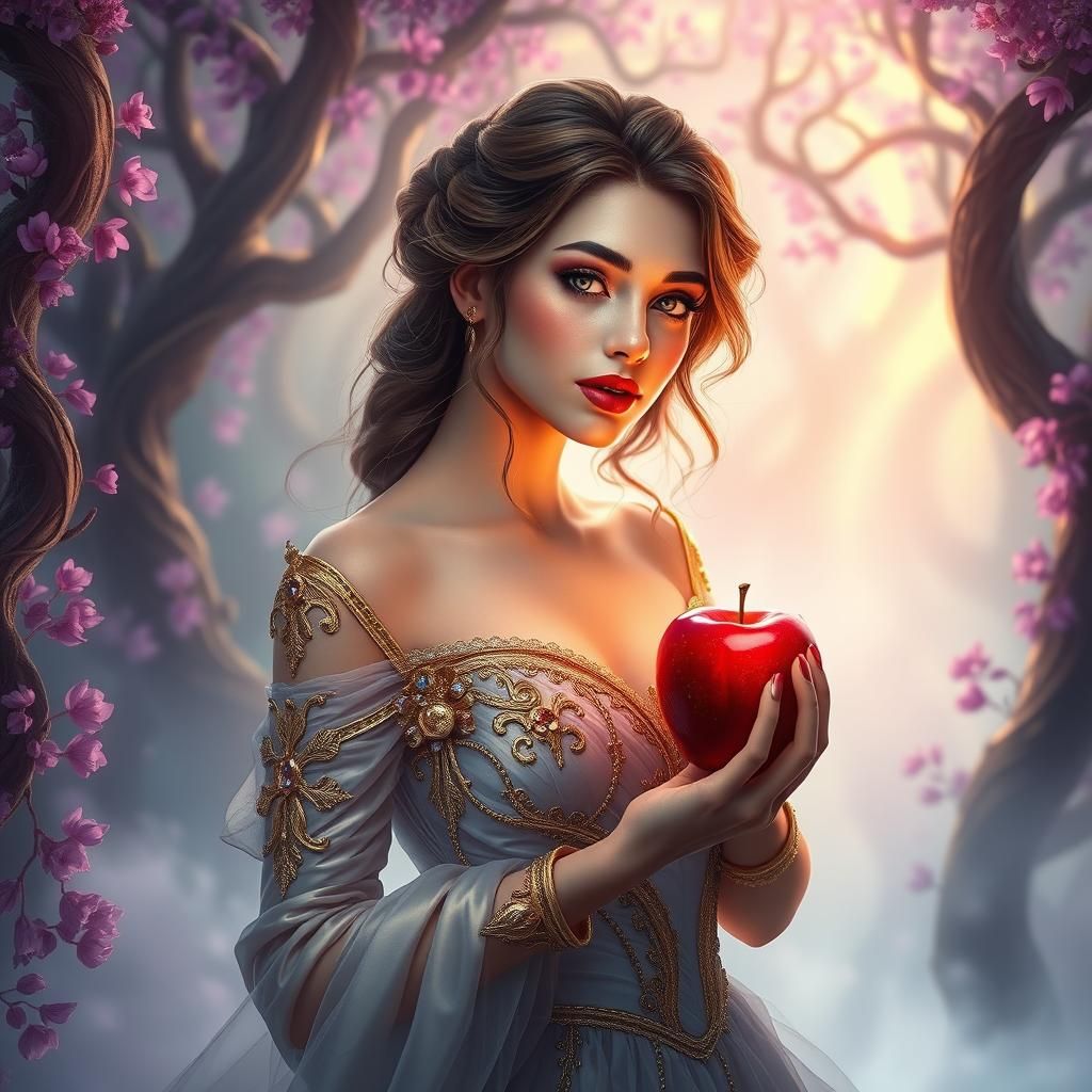 Maiden With Apple in Dreamlike Fantasy Realm