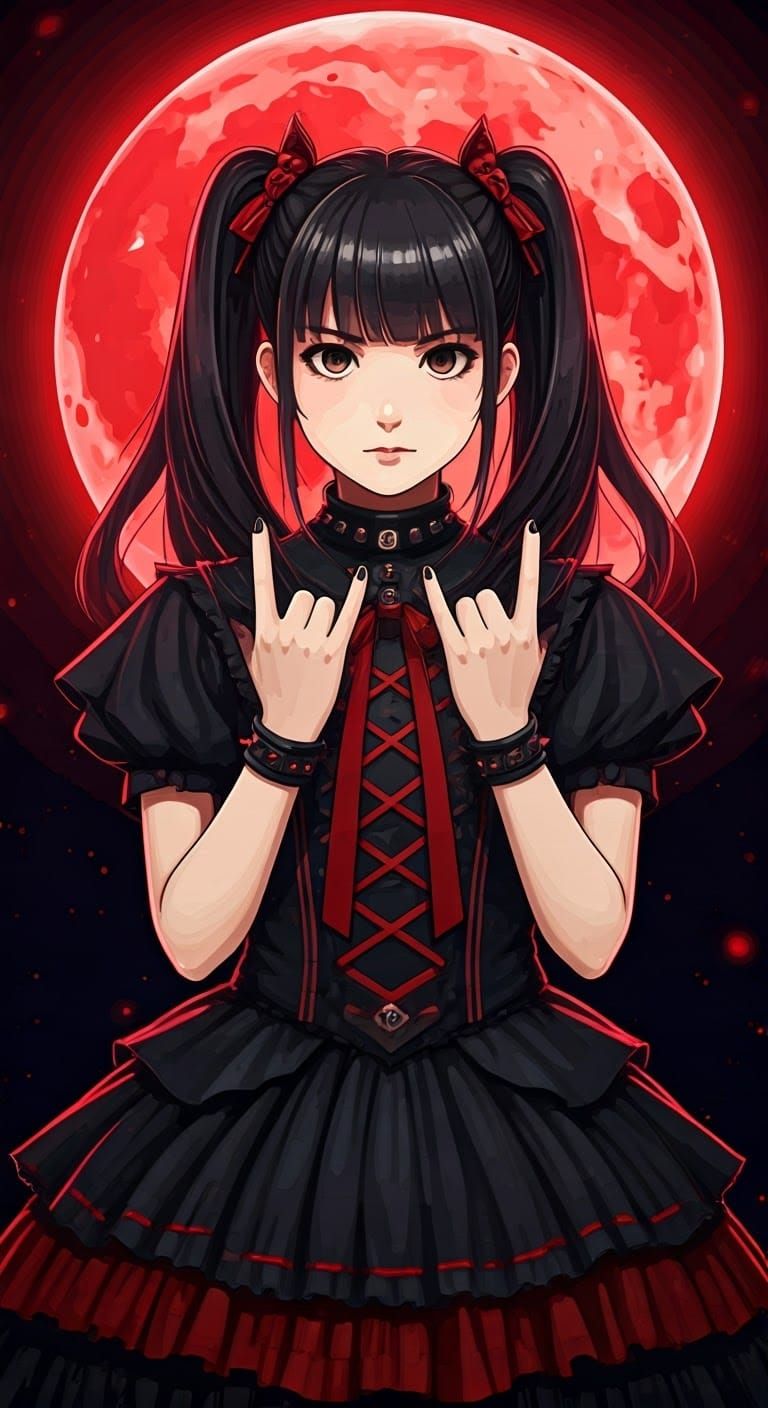 Kitsune Woman in Gothic Lolita Dress, Pixiv Anime Style