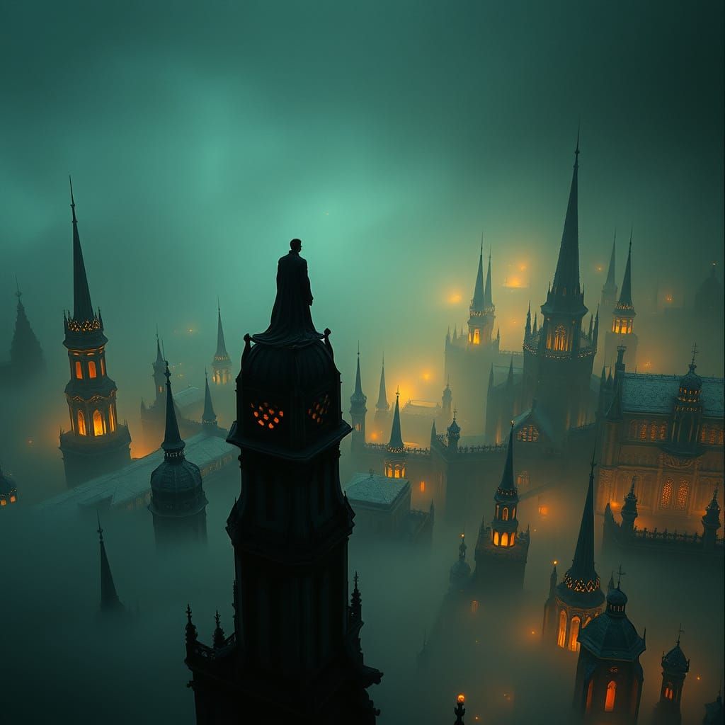 Ethereal City with Glowing Patterns in Dark Fantasy Style