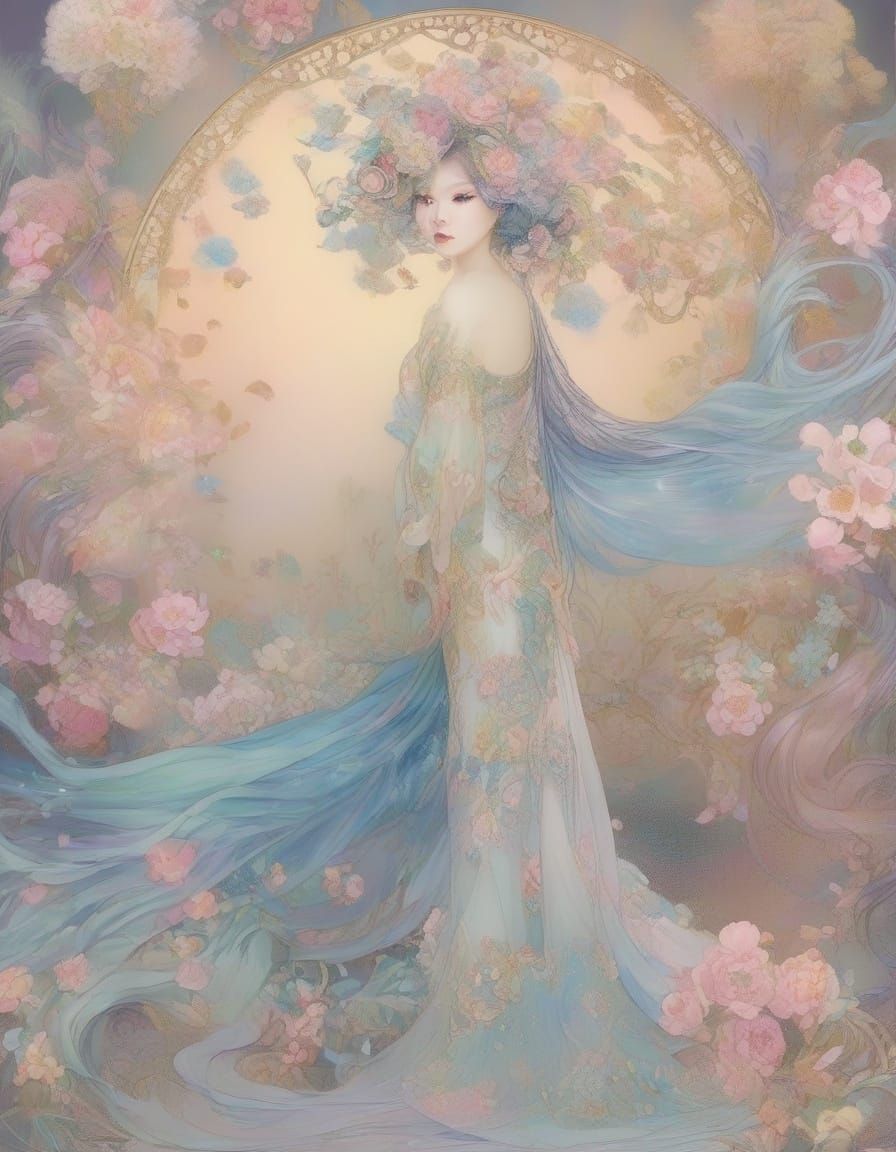 Surreal Goddess of Magic with Glowing Aura in Dreamlike Atmo...