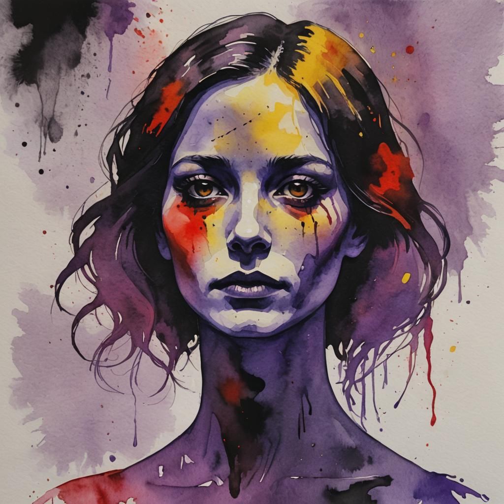 Watercolor Silhouette of Woman's Face with Gradients