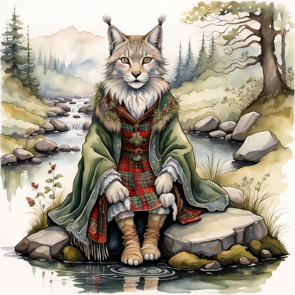 Lynx in Tartan Cloak by Misty Brook