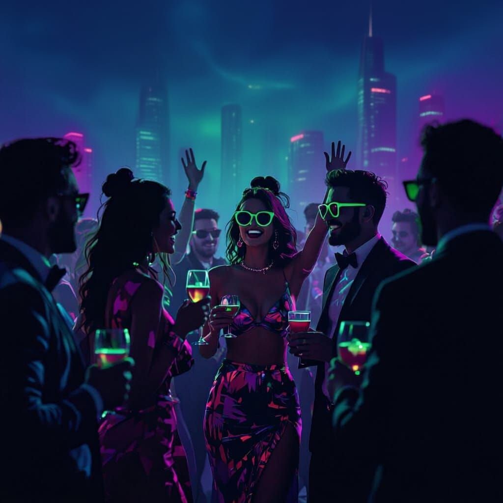 Energetic Party Crowd Silhouette