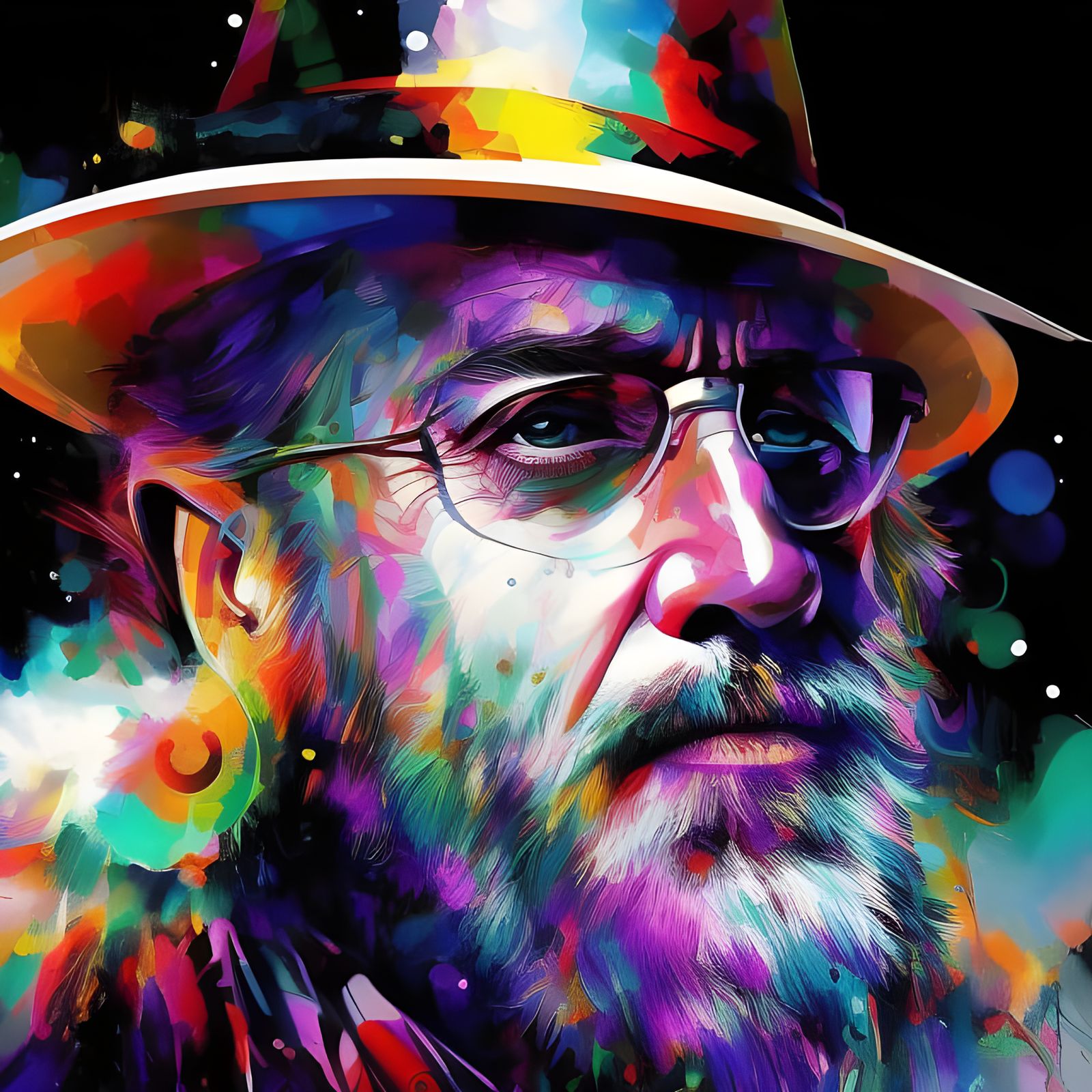 Psychedelic Wizard Portrait with Colorful Ink Splashes