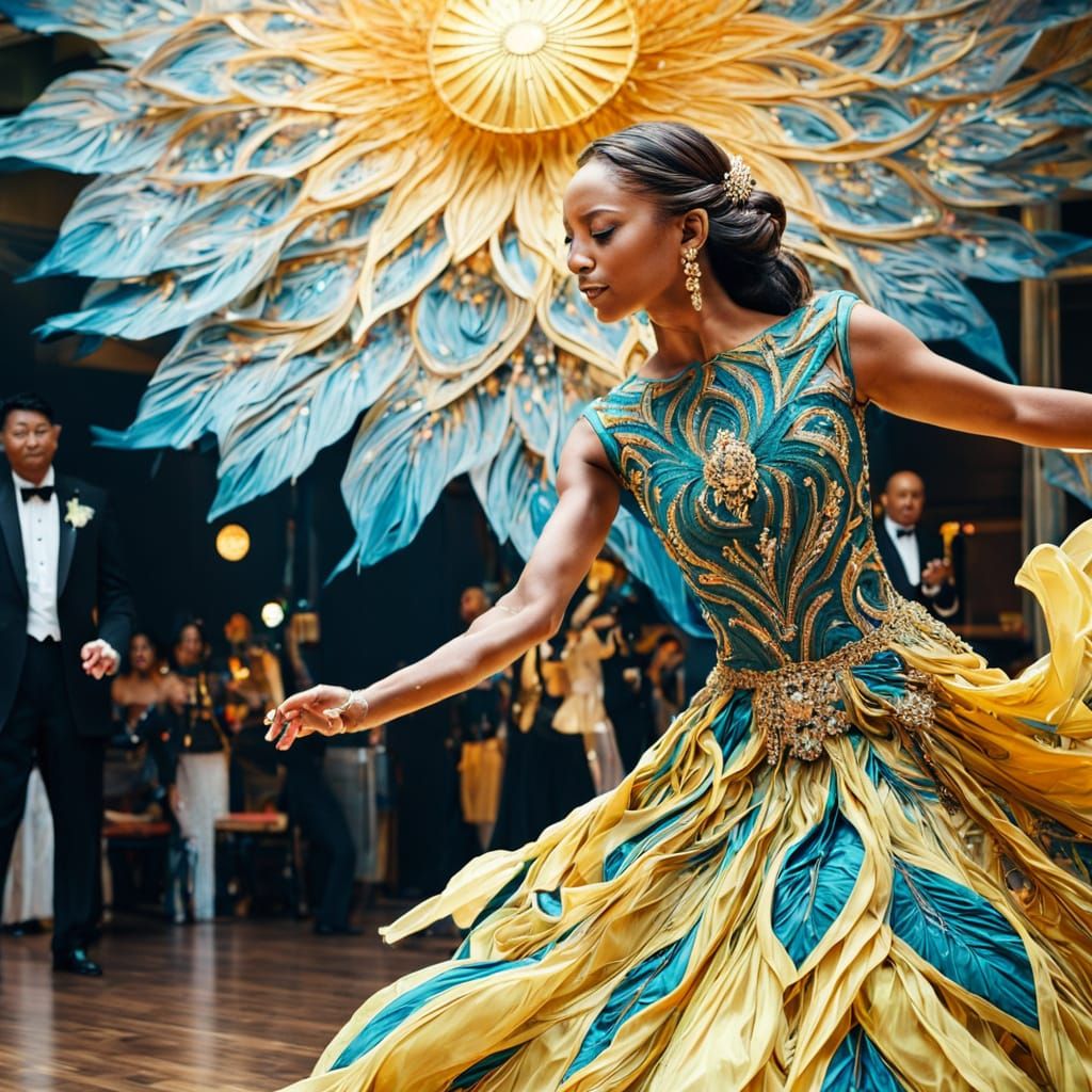 Woman Dancing Gracefully in a Stunning Ball Gown