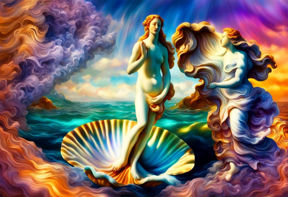 Hyperrealistic Birth of Venus Digital Art in Art Nouveau Sty...